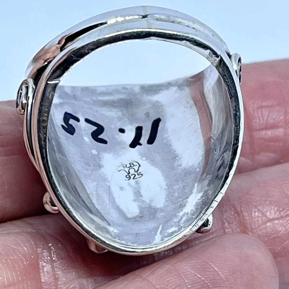 Navajo Turquoise Mens Ring Sz‎ 11 Leaf Feather Sterling Native American Saunders